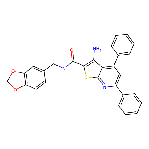 3-amino-N-(1,3-benzodioxol-5-ylmethyl)-4,6-diphenylthieno[2,3-b]pyridine-2-carboxamide structure
