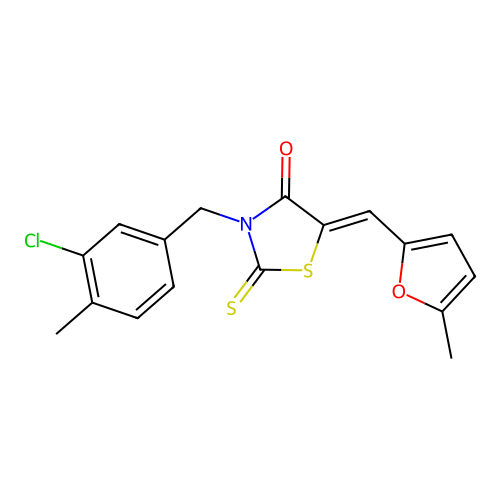 (5Z)-3-(3-chloro-4-methylbenzyl)-5-[(5-methylfuran-2-yl)methylidene]-2-thioxo-1,3-thiazolidin-4-one structure