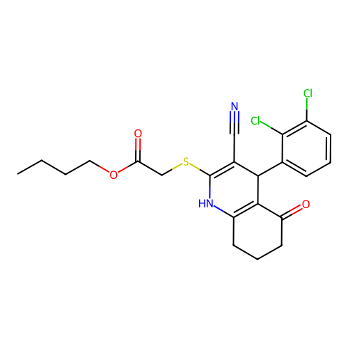 butyl {[3-cyano-4-(2,3-dichlorophenyl)-5-hydroxy-4,6,7,8-tetrahydroquinolin-2-yl]sulfanyl}acetate structure