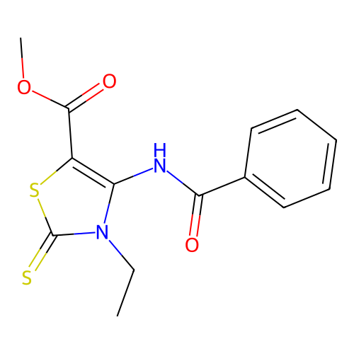 methyl 4-benzamido-3-ethyl-2-sulfanylidene-1,3-thiazole-5-carboxylate structure