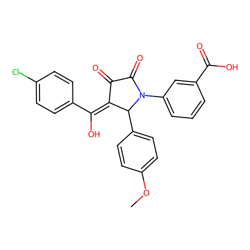 3-[(3E)-3-[(4-chlorophenyl)(hydroxy)methylidene]-2-(4-methoxyphenyl)-4,5-dioxopyrrolidin-1-yl]benzoic acid structure