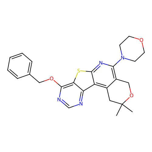 8-(benzyloxy)-2,2-dimethyl-5-(morpholin-4-yl)-1,4-dihydro-2H-pyrano[4'',3'':4',5']pyrido[3',2':4,5]thieno[3,2-d]pyrimidine structure