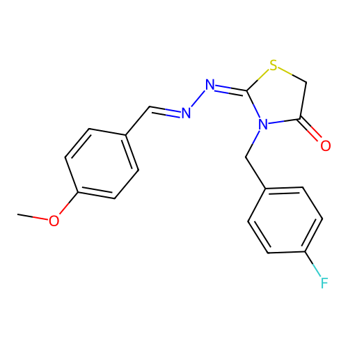 (E)-3-(4-fluorobenzyl)-2-((E)-(4-methoxybenzylidene)hydrazono)thiazolidin-4-one structure