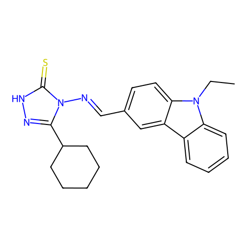 3-cyclohexyl-4-[(E)-(9-ethylcarbazol-3-yl)methylideneamino]-1H-1,2,4-triazole-5-thione structure