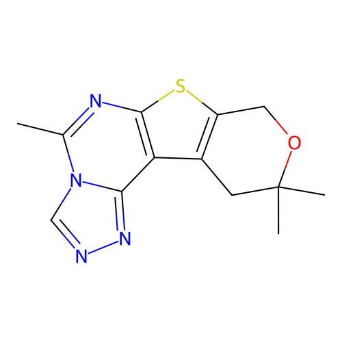 5,10,10-trimethyl-10,11-dihydro-8H-pyrano[4',3':4,5]thieno[3,2-e][1,2,4]triazolo[4,3-c]pyrimidine structure