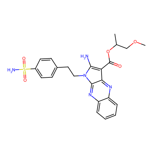 1-methoxypropan-2-yl 2-amino-1-(4-sulfamoylphenethyl)-1H-pyrrolo[2,3-b]quinoxaline-3-carboxylate structure