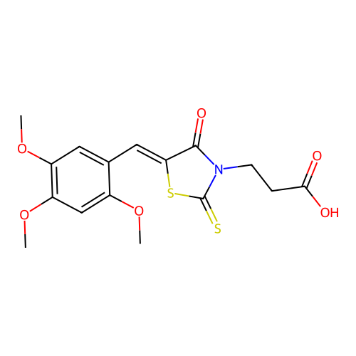 (Z)-3-(4-oxo-2-thioxo-5-(2,4,5-trimethoxybenzylidene)thiazolidin-3-yl)propanoic acid structure