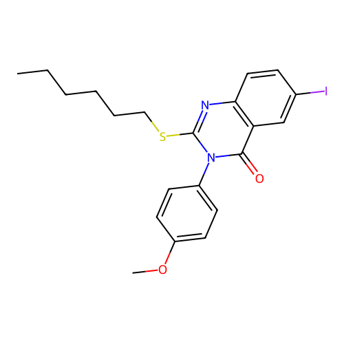 2-(hexylsulfanyl)-6-iodo-3-(4-methoxyphenyl)quinazolin-4(3H)-one structure
