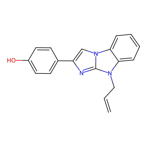 4-[9-(prop-2-en-1-yl)-9H-imidazo[1,2-a]benzimidazol-1-ium-2-yl]phenolate structure