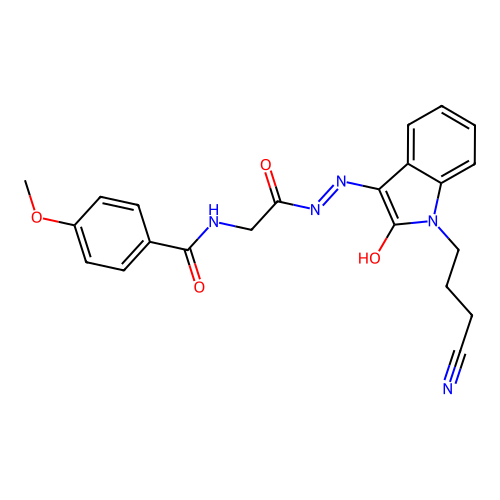 (Z)-N-(2-(2-(1-(3-cyanopropyl)-2-oxoindolin-3-ylidene)hydrazinyl)-2-oxoethyl)-4-methoxybenzamide structure