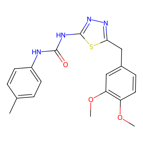 1-[5-(3,4-Dimethoxy-benzyl)-[1,3,4]thiadiazol-2-yl]-3-p-tolyl-urea structure