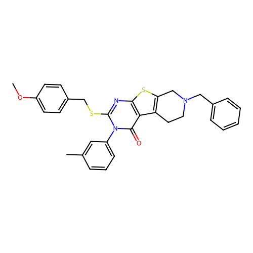 7-benzyl-2-((4-methoxybenzyl)thio)-3-(m-tolyl)-5,6,7,8-tetrahydropyrido[4',3':4,5]thieno[2,3-d]pyrimidin-4(3H)-one structure