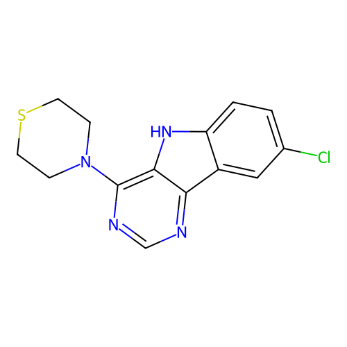 4-(8-chloro-5H-pyrimido[5,4-b]indol-4-yl)thiomorpholine structure