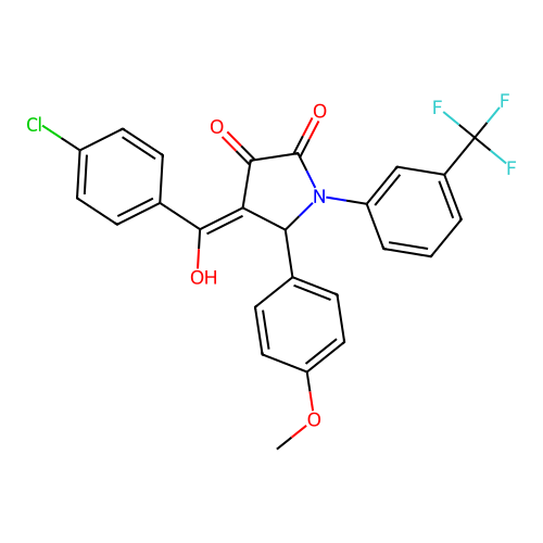 (4E)-4-[(4-chlorophenyl)(hydroxy)methylidene]-5-(4-methoxyphenyl)-1-[3-(trifluoromethyl)phenyl]pyrrolidine-2,3-dione structure