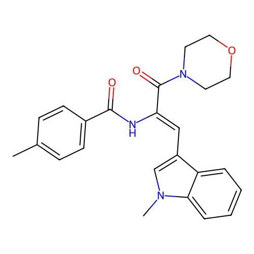 (Z)-4-methyl-N-(1-(1-methyl-1H-indol-3-yl)-3-morpholino-3-oxoprop-1-en-2-yl)benzamide structure
