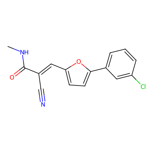 (2E)-3-[5-(3-chlorophenyl)furan-2-yl]-2-cyano-N-methylprop-2-enamide structure