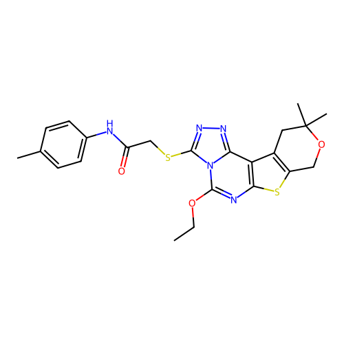 2-((5-ethoxy-10,10-dimethyl-10,11-dihydro-8H-pyrano[4',3':4,5]thieno[3,2-e][1,2,4]triazolo[4,3-c]pyrimidin-3-yl)thio)-N-(p-tolyl)acetamide structure