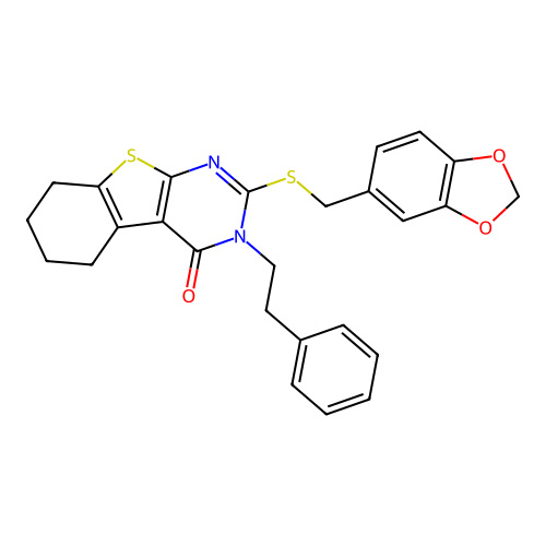 2-((benzo[d][1,3]dioxol-5-ylmethyl)thio)-3-phenethyl-5,6,7,8-tetrahydrobenzo[4,5]thieno[2,3-d]pyrimidin-4(3H)-one structure