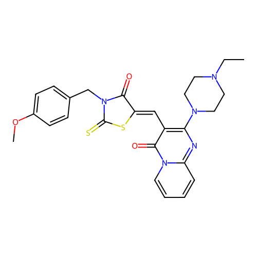 2-(4-ethylpiperazin-1-yl)-3-{(Z)-[3-(4-methoxybenzyl)-4-oxo-2-thioxo-1,3-thiazolidin-5-ylidene]methyl}-4H-pyrido[1,2-a]pyrimidin-4-one structure