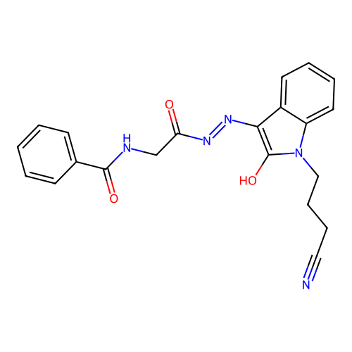 (Z)-N-(2-(2-(1-(3-cyanopropyl)-2-oxoindolin-3-ylidene)hydrazinyl)-2-oxoethyl)benzamide structure