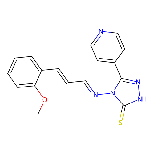 4-[(E)-[(E)-3-(2-methoxyphenyl)prop-2-enylidene]amino]-3-pyridin-4-yl-1H-1,2,4-triazole-5-thione structure