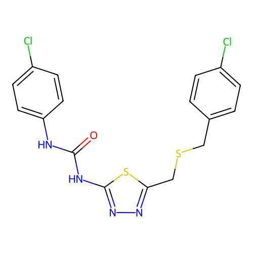 1-(4-chlorophenyl)-3-[5-[(4-chlorophenyl)methylsulfanylmethyl]-1,3,4-thiadiazol-2-yl]urea structure