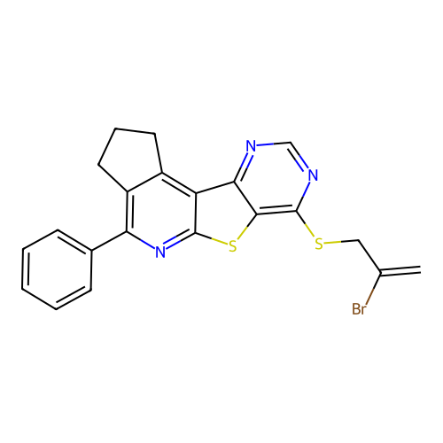 7-((2-bromoallyl)thio)-4-phenyl-2,3-dihydro-1H-cyclopenta[4',5']pyrido[3',2':4,5]thieno[3,2-d]pyrimidine structure