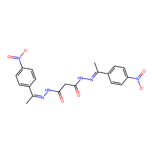 (N'1E,N'3Z)-N'1,N'3-bis(1-(4-nitrophenyl)ethylidene)malonohydrazide structure