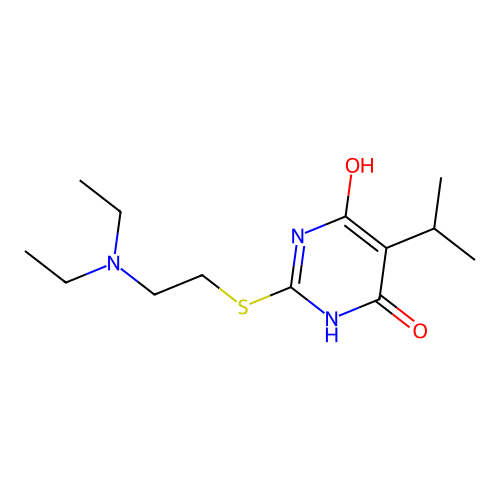 2-{[2-(Diethylamino)ethyl]sulfanyl}-5-(propan-2-yl)pyrimidine-4,6-diol structure