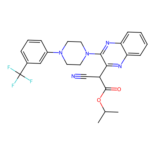 Propan-2-yl 2-cyano-2-[3-[4-[3-(trifluoromethyl)phenyl]piperazin-1-yl]quinoxalin-2-yl]acetate structure