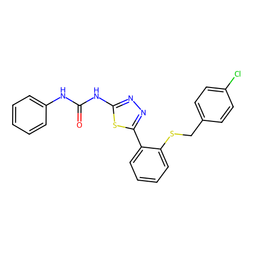 1-(5-(2-((4-chlorobenzyl)thio)phenyl)-1,3,4-thiadiazol-2-yl)-3-phenylurea structure