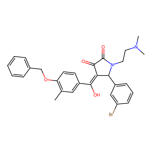 (4E)-5-(3-bromophenyl)-1-(2-dimethylaminoethyl)-4-[hydroxy-(3-methyl-4-phenylmethoxyphenyl)methylidene]pyrrolidine-2,3-dione structure