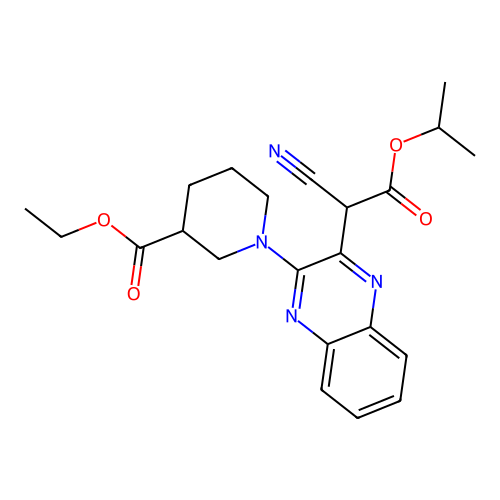 ethyl 1-(3-(1-cyano-2-isopropoxy-2-oxoethyl)quinoxalin-2-yl)piperidine-3-carboxylate structure