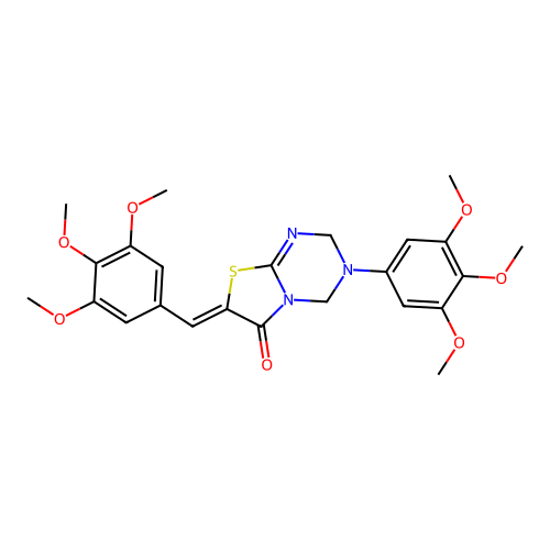 (7Z)-3-(3,4,5-trimethoxyphenyl)-7-[(3,4,5-trimethoxyphenyl)methylidene]-2,4-dihydro-[1,3]thiazolo[3,2-a][1,3,5]triazin-6-one structure