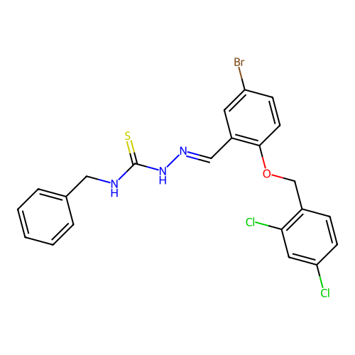 (2E)-N-benzyl-2-{5-bromo-2-[(2,4-dichlorobenzyl)oxy]benzylidene}hydrazinecarbothioamide structure