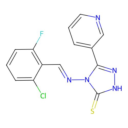4-[(2-chloro-6-fluorobenzylidene)amino]-5-(3-pyridinyl)-4H-1,2,4-triazole-3-thiol structure