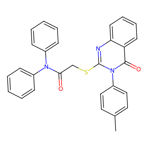 2-((4-oxo-3-(p-tolyl)-3,4-dihydroquinazolin-2-yl)thio)-N,N-diphenylacetamide structure
