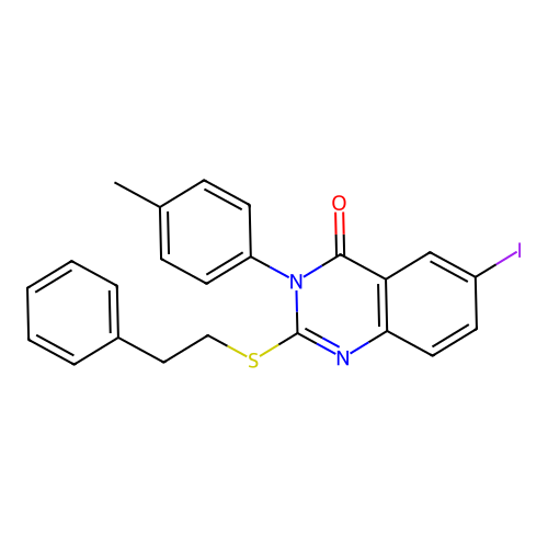 6-iodo-3-(4-methylphenyl)-2-[(2-phenylethyl)sulfanyl]quinazolin-4(3H)-one structure