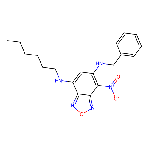 N~6~-benzyl-N~4~-hexyl-7-nitro-2,1,3-benzoxadiazole-4,6-diamine structure
