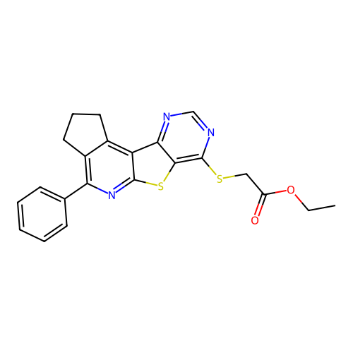 ethyl [(4-phenyl-2,3-dihydro-1H-cyclopenta[4',5']pyrido[3',2':4,5]thieno[3,2-d]pyrimidin-7-yl)sulfanyl]acetate structure