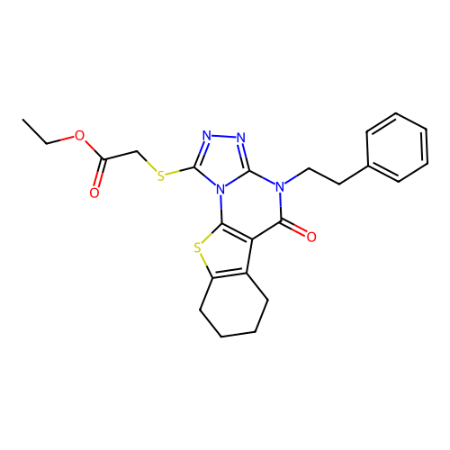 ethyl {[5-oxo-4-(2-phenylethyl)-4,5,6,7,8,9-hexahydro[1]benzothieno[3,2-e][1,2,4]triazolo[4,3-a]pyrimidin-1-yl]sulfanyl}acetate structure