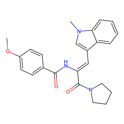 4-methoxy-N-[(Z)-1-(1-methylindol-3-yl)-3-oxo-3-pyrrolidin-1-ylprop-1-en-2-yl]benzamide structure