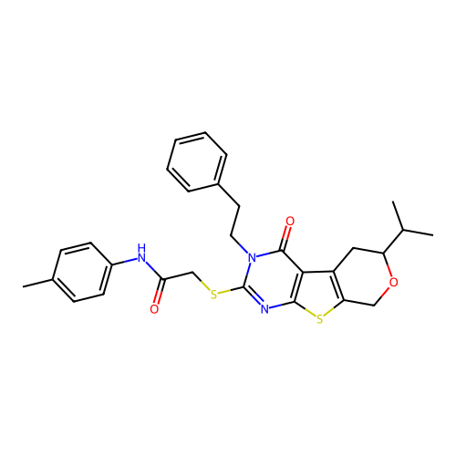 2-((6-isopropyl-4-oxo-3-phenethyl-4,5,6,8-tetrahydro-3H-pyrano[4',3':4,5]thieno[2,3-d]pyrimidin-2-yl)thio)-N-(p-tolyl)acetamide structure