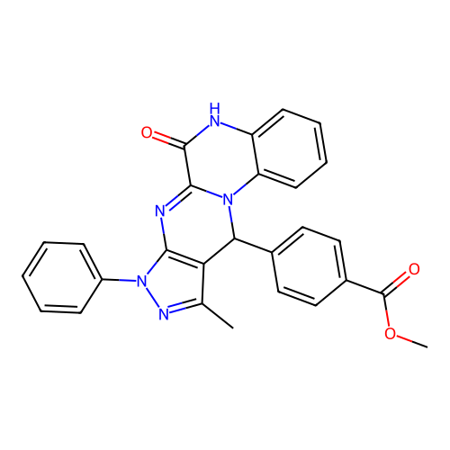 methyl 4-(6-hydroxy-10-methyl-8-phenyl-8,11-dihydropyrazolo[3',4':4,5]pyrimido[1,2-a]quinoxalin-11-yl)benzoate structure