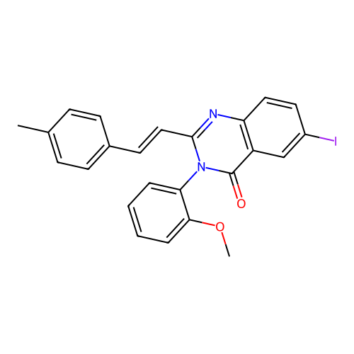 (E)-6-iodo-3-(2-methoxyphenyl)-2-(4-methylstyryl)quinazolin-4(3H)-one structure