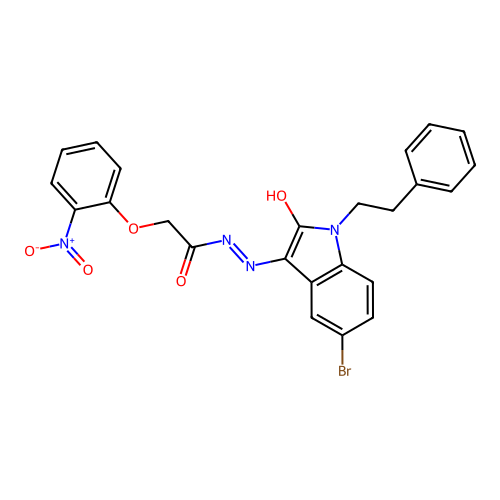 (E)-N'-(5-bromo-2-oxo-1-phenethylindolin-3-ylidene)-2-(2-nitrophenoxy)acetohydrazide structure