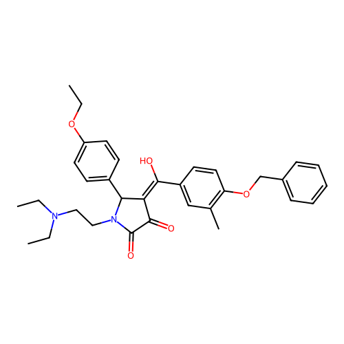 (4E)-1-(2-diethylaminoethyl)-5-(4-ethoxyphenyl)-4-[hydroxy-(3-methyl-4-phenylmethoxyphenyl)methylidene]pyrrolidine-2,3-dione structure