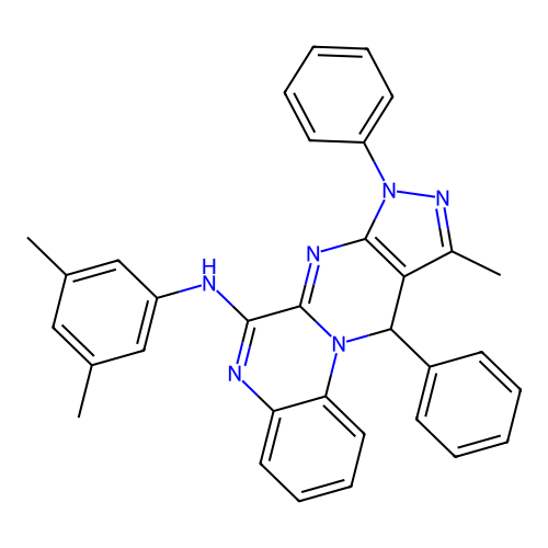 N-(3,5-dimethylphenyl)-10-methyl-8,11-diphenyl-8,11-dihydropyrazolo[3',4':4,5]pyrimido[1,2-a]quinoxalin-6-amine structure