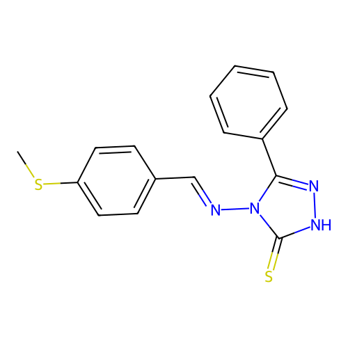 4-({(E)-[4-(methylsulfanyl)phenyl]methylidene}amino)-5-phenyl-4H-1,2,4-triazole-3-thiol structure