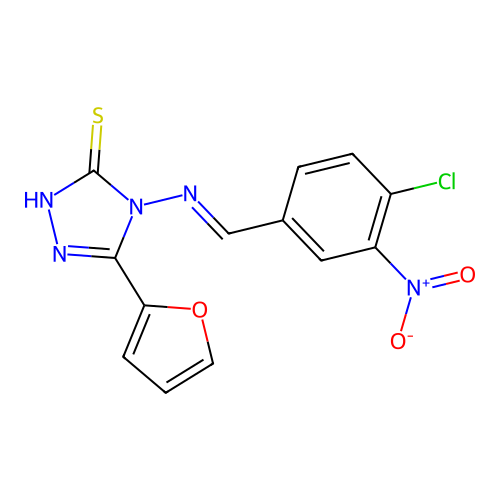 (E)-4-((4-chloro-3-nitrobenzylidene)amino)-5-(furan-2-yl)-4H-1,2,4-triazole-3-thiol structure